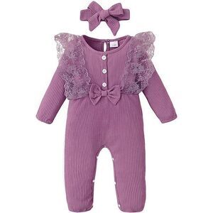 Newborn Infant purple size 0/3 mos Girl Ruffle Long Sleeve Romper Jumpsuit Bowkn